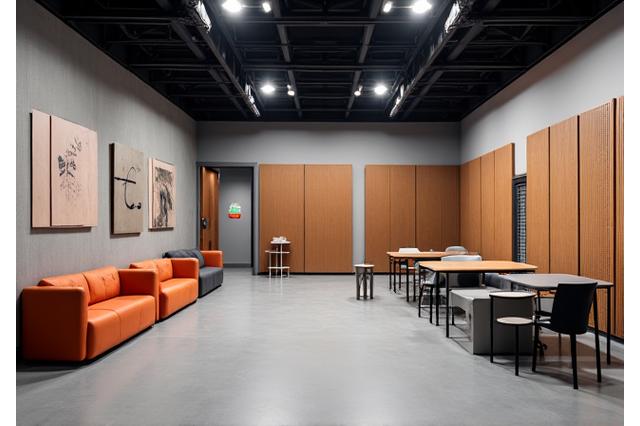 Otra sala de ensayo con mobiliario modular para diferentes escenografías.