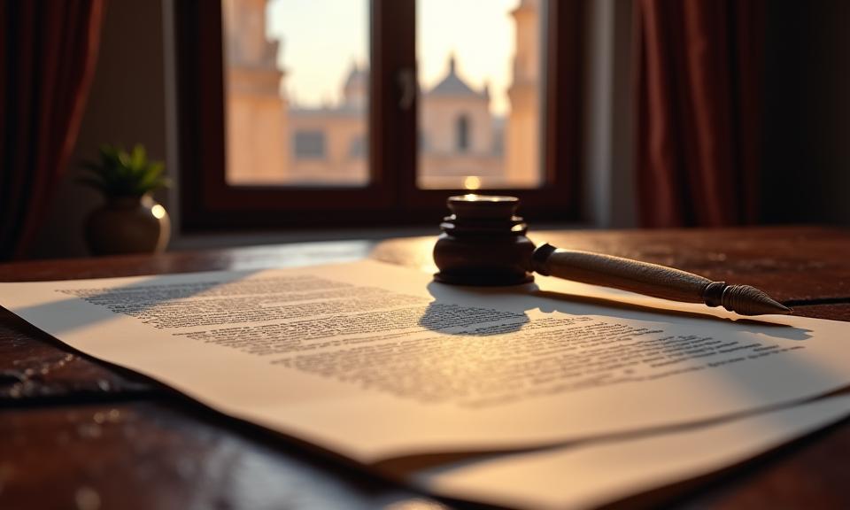 Contrato con luz dramática en Sevilla, simbolizando términos legales